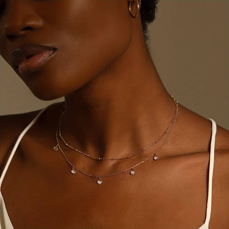 Stainless Steel With 18k Gold Plated Dainty Layering - Temu